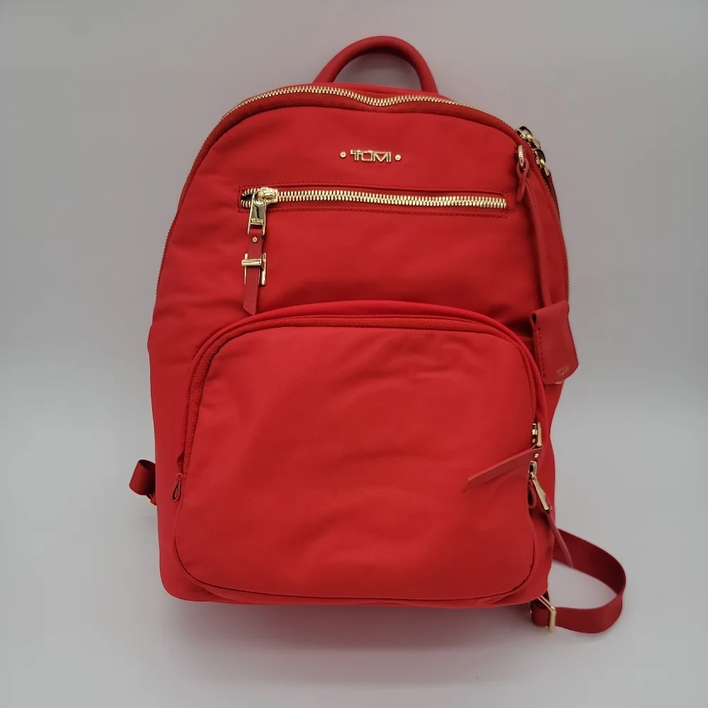 Tumi Red Backpack with Gold Hardware